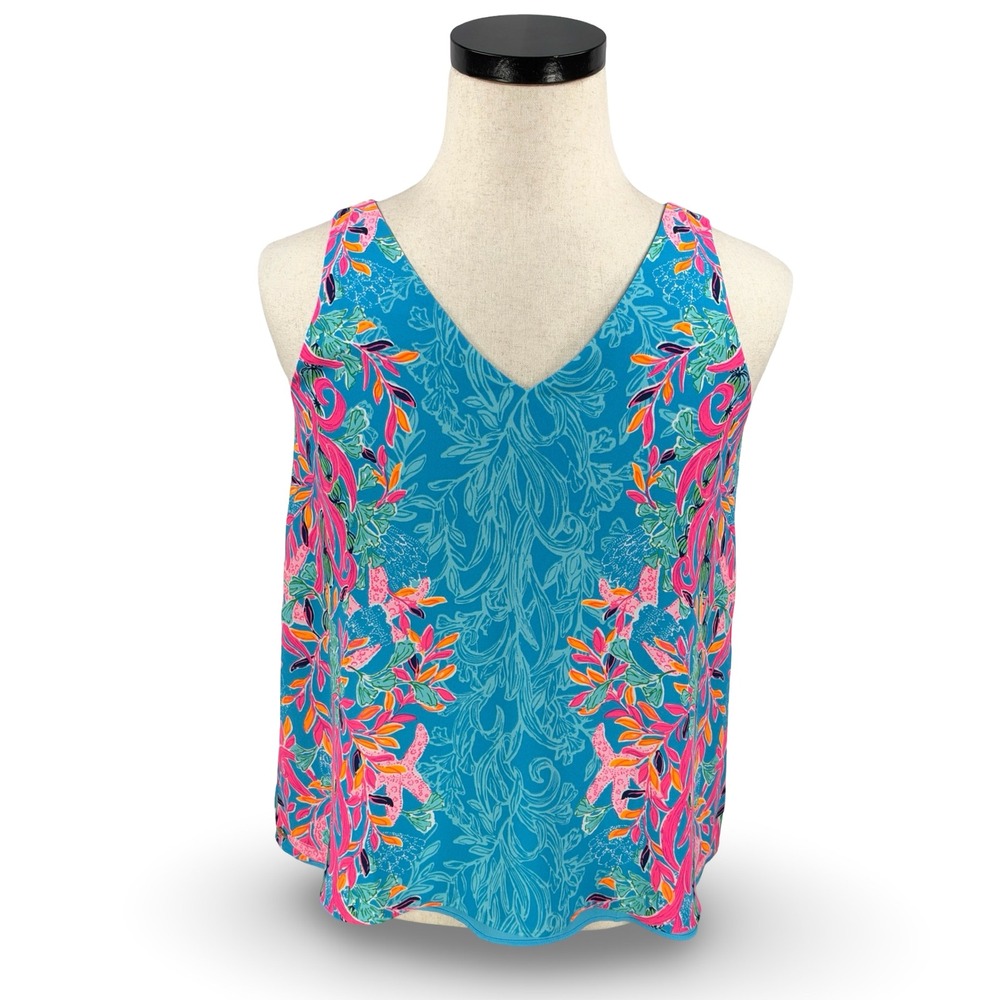 Lilly Pulitzer Florin Reversible Tank Top Blue Pink Starfish Floral Medium